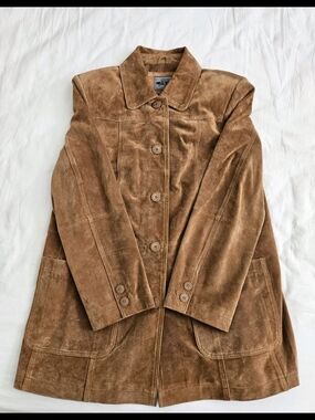 A Bernardo Brown Genuine Leather Jacket Womens L Button Front Coat